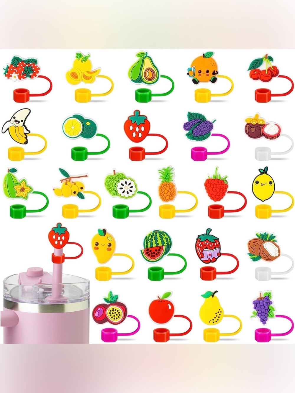 4 Fruit-Themed Silicone Straw Topper